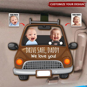 Custom Babies Face Drive Safe Daddy - Personalized Photo Wooden Car Visor Clip
