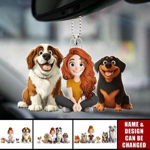 A Girl & Her Dogs - Personalized Car Ornament - Gifts For Dog Lovers