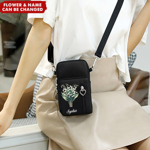 Birth Flower Personalized Arm Wallet Travel Pouch Phone Crossbody Bag