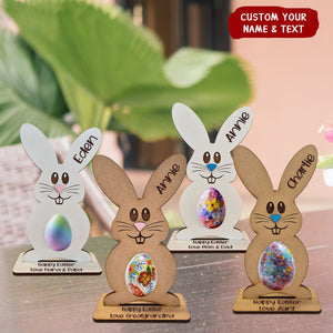 Bunny Holding Easter Egg Personalized Wooden Holder, Easter Gift For Kids Grandkids