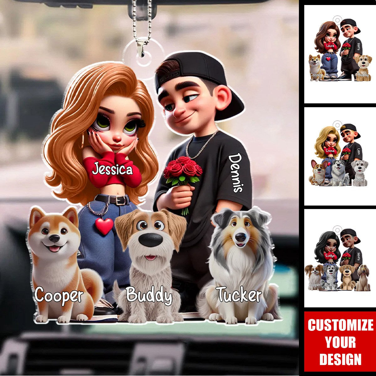 Y2K Style Couple And Dogs - Personalized Acrylic Ornament, Valentine's Day Gift For Him, For Her