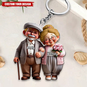Old Cartoon Couple Holding Hand Personalized Acrylic Keychain -  Gift For Couple