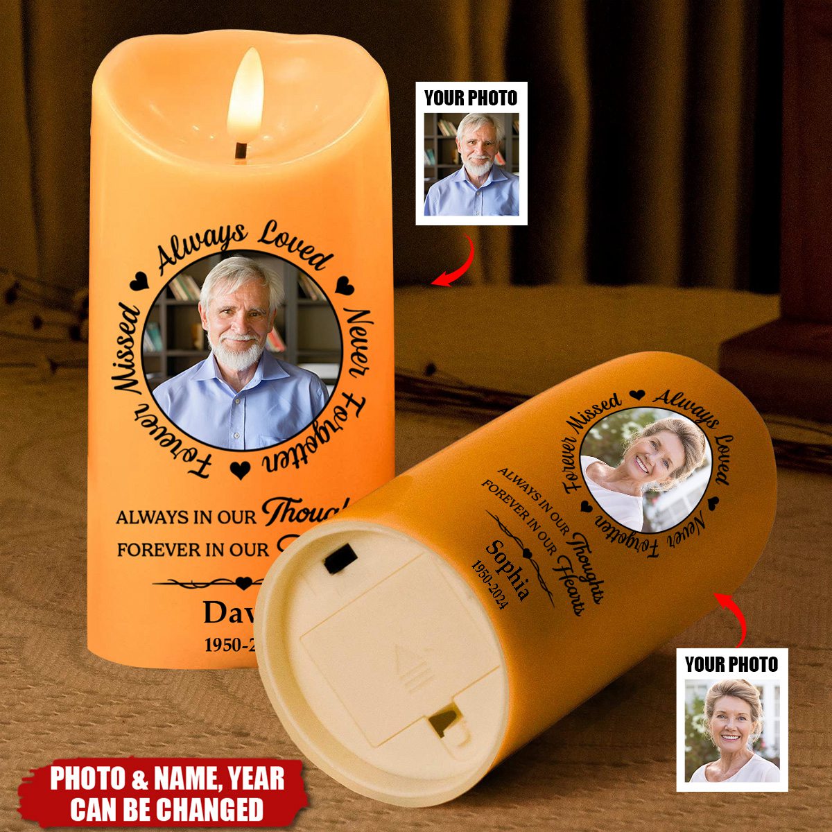 Custom Photo Always In Our Thoughts - Memorial Personalized LED Candle
