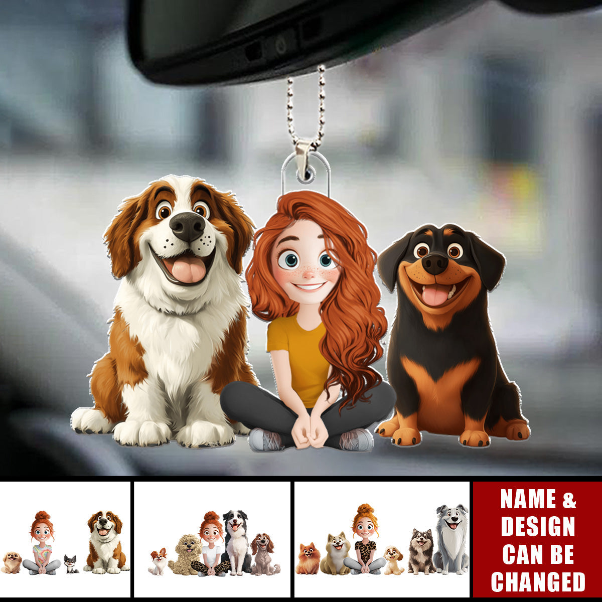 A Girl & Her Dogs - Personalized Car Ornament - Gifts For Dog Lovers