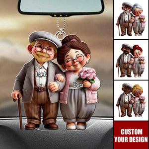 Old Cartoon Couple Holding Hand Personalized Acrylic Car Ornament -  Gift For Couple