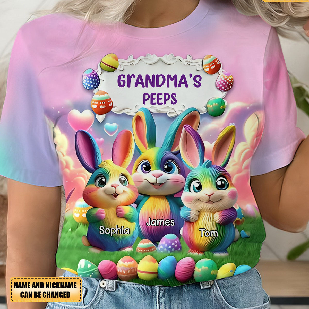 Personalized Easter Gift Rainbow Bunny All-over Print T-Shirt - Gift For Grandma