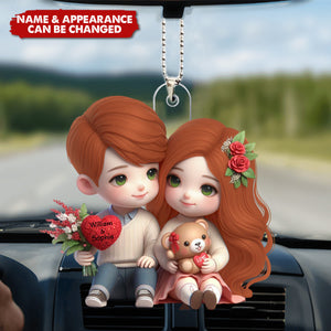 Cute Doll Couple - Personalized Acrylic Car Ornament - Valentine's Day Gift