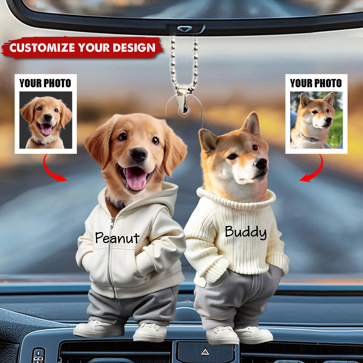 Custom Face Cute Dog - Personalized Acrylic Car Ornament